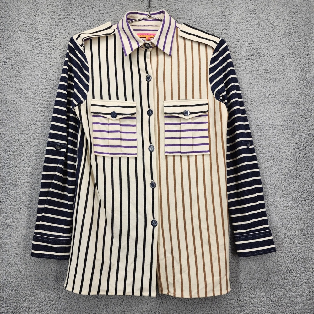 Vilagallo Mixed Stripe Button Down Shirt Navy Purple Brown Size 36 Portugal